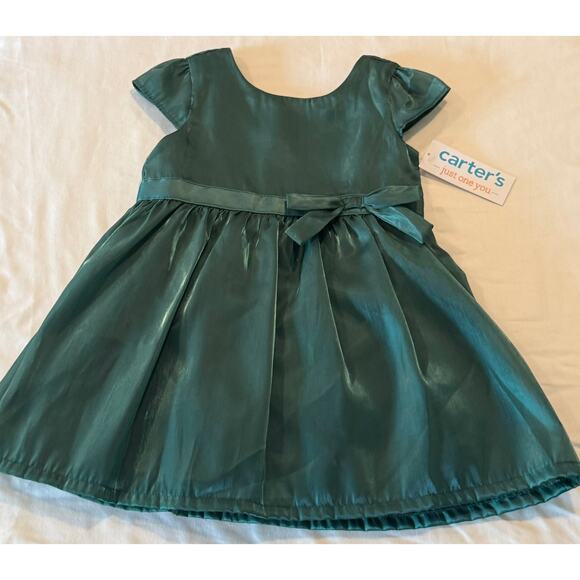 NWT Carter’s 9M Dress Forest green satin | bow waist, classic party Christmas - Picture 1 of 1